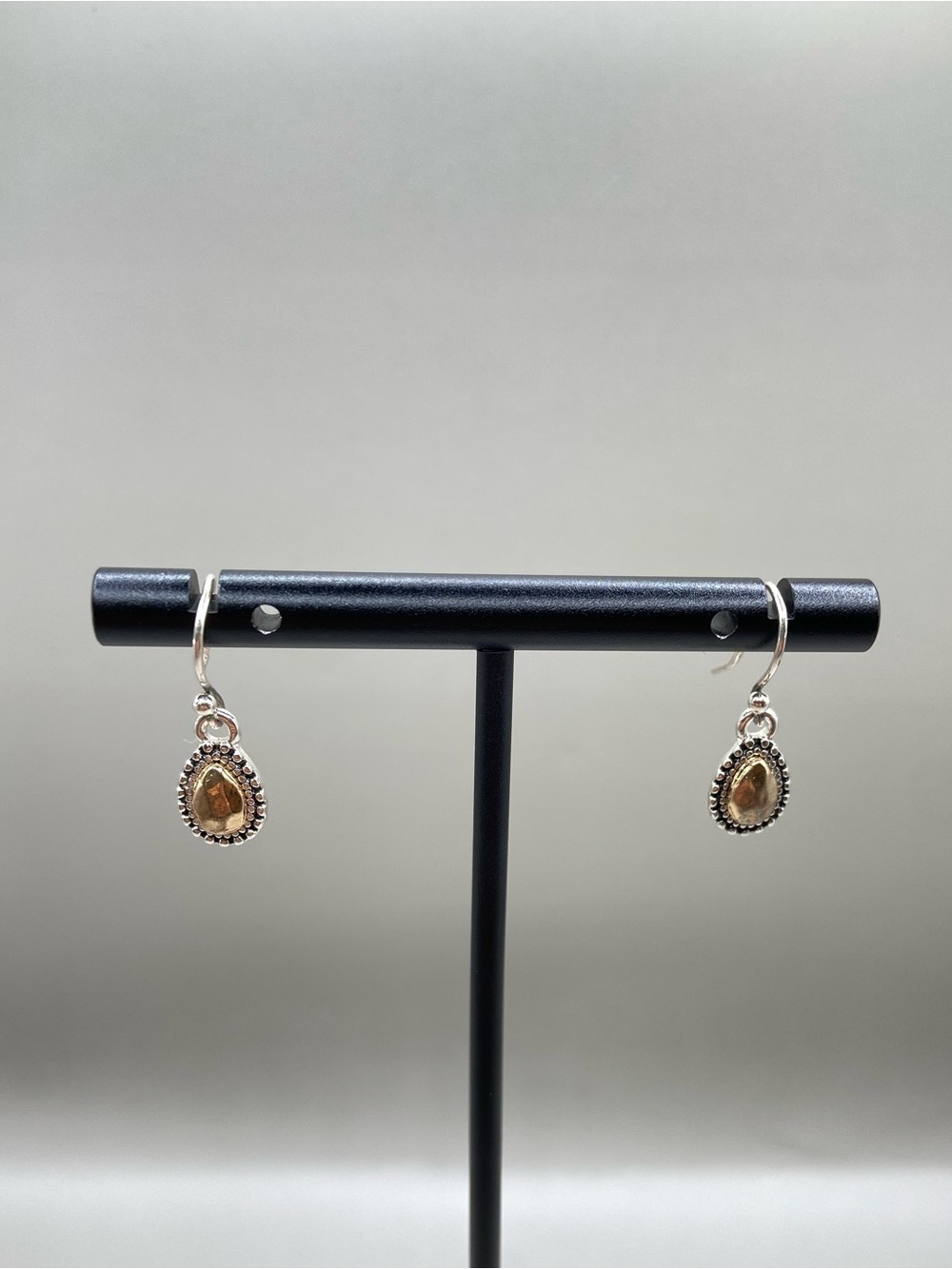 Silver and Gold Tone Hammered Teardrop Earrings